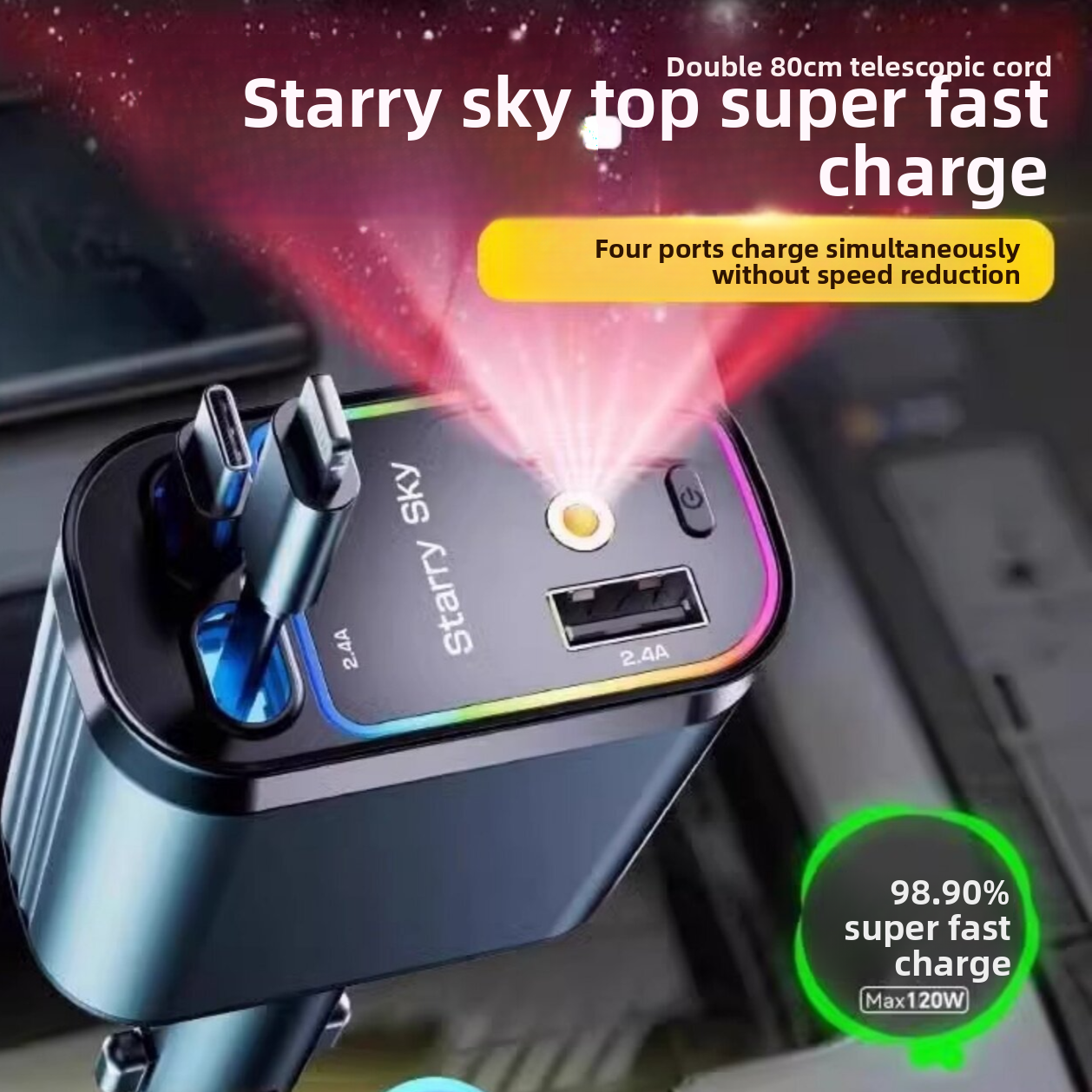 No More Mess: 3-in-1 Retractable Fast Car Charger