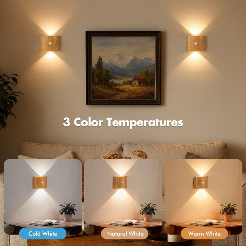 2PCS LED Smart Motion Sensor Wall Light, Rotatable, Magnetic Installation, Adjustable Color Temperature And Brightness, Suitable For Corridor, Bathroom, Bedroom, Kitchen, Cabinet, Stairs, Entrance, Bedside, Tabl-2