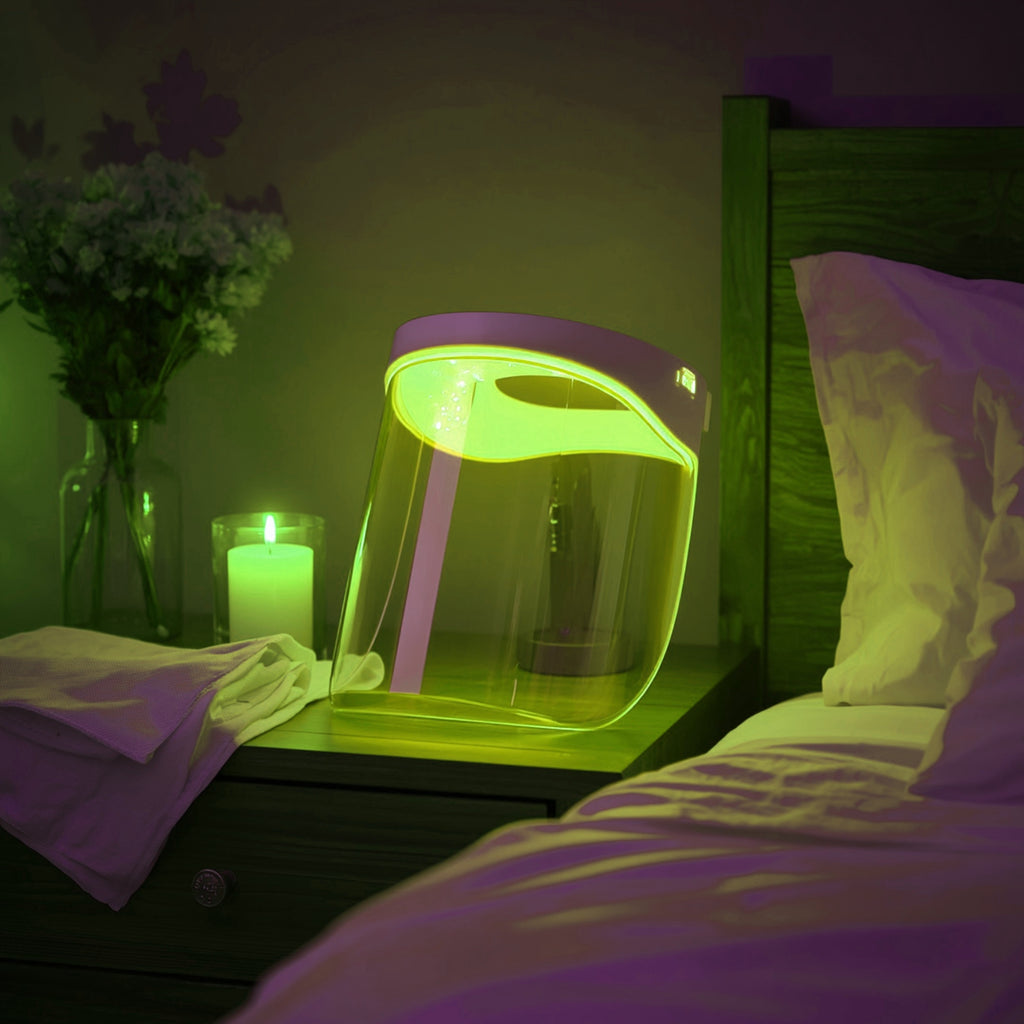 LED-lichttherapie masker met gele lichtstand — avondritueel