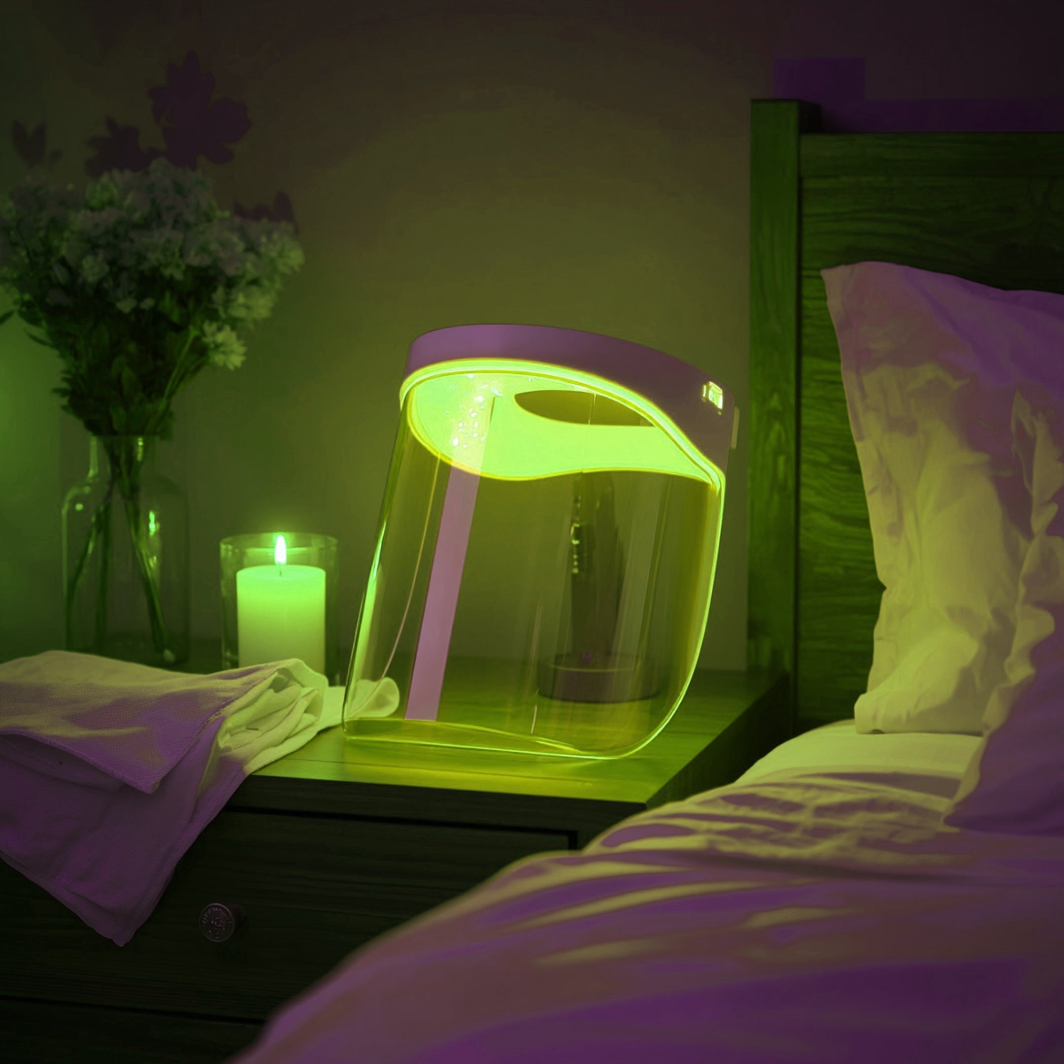 LED-lichttherapie masker met gele lichtstand — avondritueel
