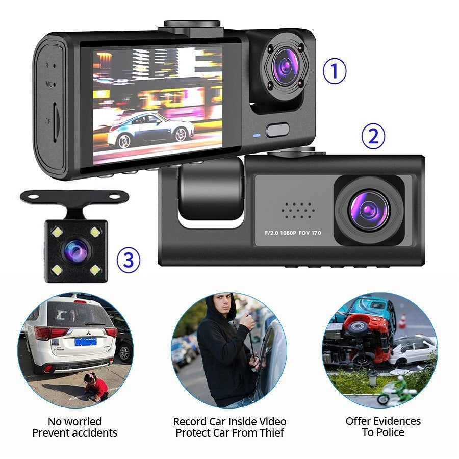 3-in-1 Triple Lens HD Dashcam with Wifi & Night Visio