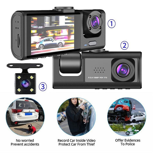 3-in-1 Triple Lens HD Dashcam with Wifi & Night Visio