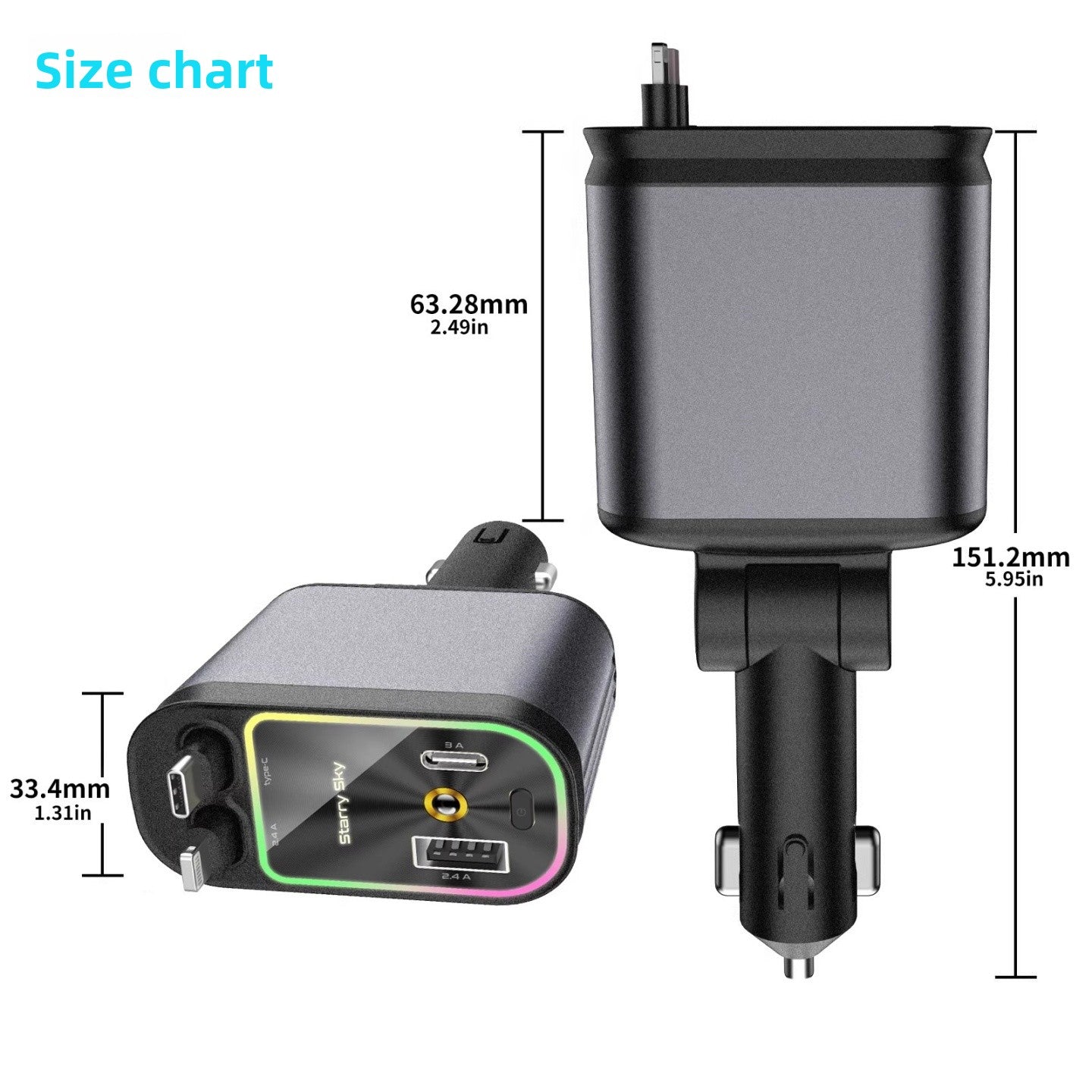 No More Mess: 3-in-1 Retractable Fast Car Charger
