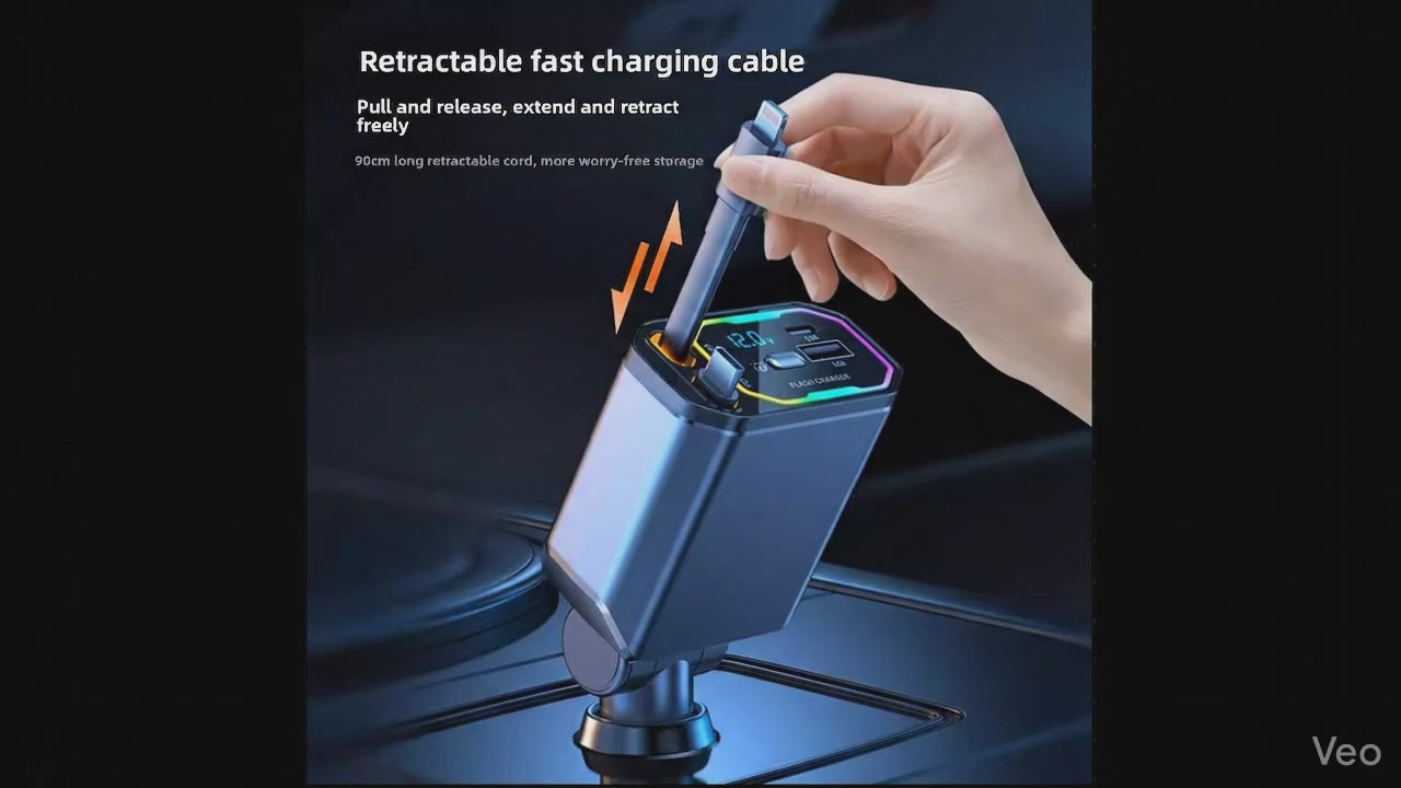 No-Tangle 3-in-1 Retractable Fast Car Charger