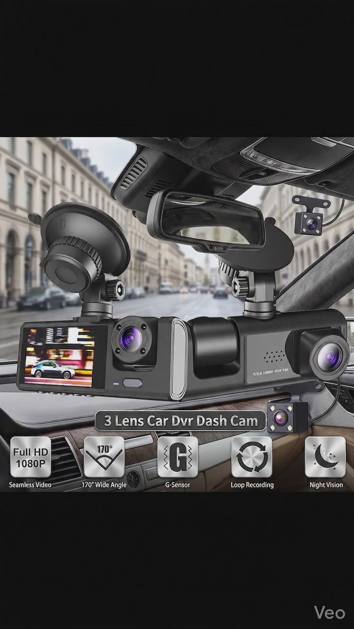 3-in-1 HD Dashcam — Triple Lens, Wi-Fi & Night Vision